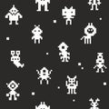 White pixel monsters on black background.