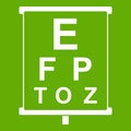 White placard with letters eyesight testing icon green Royalty Free Stock Photo