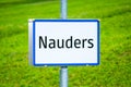 White placename sign of the village of Nauders Tyrol, Austria