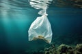 White plastic bag underwater in sea or ocean. Plastic waste pollution in ocean Royalty Free Stock Photo