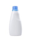 White plastic bottle with blue cap isolated on a white background for liquid laundry detergent or cleaning agent or bleach or Royalty Free Stock Photo