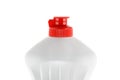 White plastic bottle with cap isolated on white background for liquid detergent laundry or cleaning agent. White bottle with red Royalty Free Stock Photo