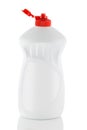 White plastic bottle with cap isolated on white background for liquid detergent laundry or cleaning agent. White bottle with red Royalty Free Stock Photo