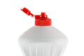 White plastic bottle with cap isolated on white background for liquid detergent laundry or cleaning agent. White bottle with red Royalty Free Stock Photo