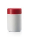 white plastic bottle with cap red, isolated white background Royalty Free Stock Photo