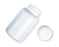 White plastic bottle, container or packer for Pills, tablets, drugs, vitamins. Medicine Concept for pharmacy, hospital, doctor