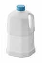 White plastic bottle with handle and blue cap isolated on white.  Used for various liquids, milk, beverage, oil, water, detergents Royalty Free Stock Photo