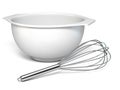 White plastic bowl and metal whisk 3D