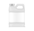 White plastic canister with blank label, vector mockup. Jug container with handle and screw cap, mockup. Large bottle package Royalty Free Stock Photo