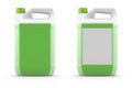 White plastic canister with green liquid