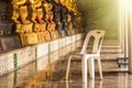 .White plastic chair in Wat Suthat Devaravaram temple royal temple at the Giant Swing in Bangkok landmark of Bangkok, Thailand Royalty Free Stock Photo