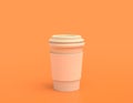 White plastic coffee cup in yellow orange background, flat colors, single color disposable paper cup, 3d rendering Royalty Free Stock Photo
