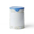 White Plastic Container with Blue Lid and Swirl Pattern Royalty Free Stock Photo