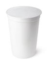 White plastic container for dairy foods with foil lid Royalty Free Stock Photo