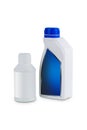 White Plastic container for Engine treatment products oil  on white Royalty Free Stock Photo