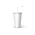 White plastic Cup with tube mockup. Vector realistic design element. Royalty Free Stock Photo
