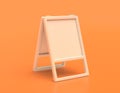 White plastic double sided signboard with legs in yellow orange background, flat colors, single color, 3d rendering