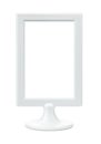 White plastic empty picture frame stand