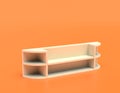 White plastic living room book shelf furniture in yellow orange background, flat colors, single color, 3d rendering Royalty Free Stock Photo