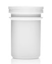 White plastic medical bottle without label, clean and new, container for pills, tablets, vitamins, drugs, capsules, medicament and Royalty Free Stock Photo