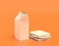 White plastic milk and sammich  in yellow orange background, flat colors, single color, 3d rendering Royalty Free Stock Photo