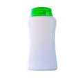 White plastic packaging bottle, green cap, beautiful shape, white background, isolated Royalty Free Stock Photo