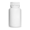White plastic pill bottle. Vitamin supplement jar Royalty Free Stock Photo