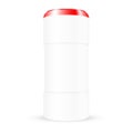 White plastic round container with red cap