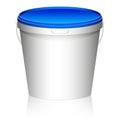 White plastic set bucket with blue lid. Product Packaging For food, foodstuff or paints, primers. MockUp Template For Your Design