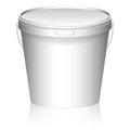 White plastic set bucket with White lid. Product Packaging For food, foodstuff or paints, primers, putty. MockUp Template For Your