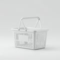 White plastic shopping basket with a rectangular shape and two metal handles. The Royalty Free Stock Photo