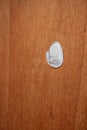 White plastic stick on hanger hook on a wooden door, close up shot, no people