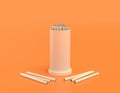White plastic straw dispenser in yellow orange background, flat colors, single color, 3d rendering Royalty Free Stock Photo