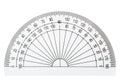 White plastic transparent protractor, isolated on white background