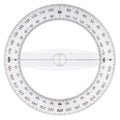 White plastic transparent protractor, isolated on white background