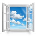 White plastic window with blue sky in the background. Royalty Free Stock Photo