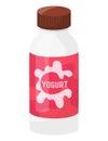 White plastic yogurt bottle with brown cap and pink label. Dairy product packaging vector illustration