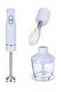 Accessory set with white hand blender on the white background