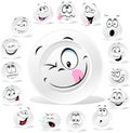 White plate cartoon with many expressions