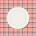 White plate on a checkered tablecloth vector illustration Royalty Free Stock Photo