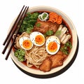 Highly Detailed Hand Illustrated Ramen Bowl In Aerial View