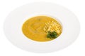 White plate with corn mash soup Royalty Free Stock Photo