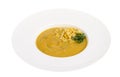 White plate with corn mash soup Royalty Free Stock Photo