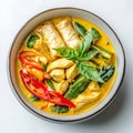 White plate with creamy Thai chicken curry isolated on transparent background Royalty Free Stock Photo