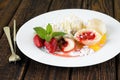 White plate with delicious fruit dumplings Royalty Free Stock Photo