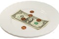 White plate with dollar and some cents