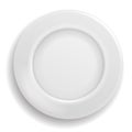 White plate empty. Clean realistic ceramic porcelain plate top view, round shiny dish bowl from above, serving meal Royalty Free Stock Photo