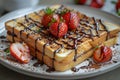 White Plate With Chocolate-covered Waffles and Strawberries Royalty Free Stock Photo