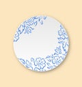 White plate with hand drawn floral ornament, empty ceramic plate