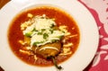 White plate with mexican stuffed chili chile relleno and copyspace Royalty Free Stock Photo